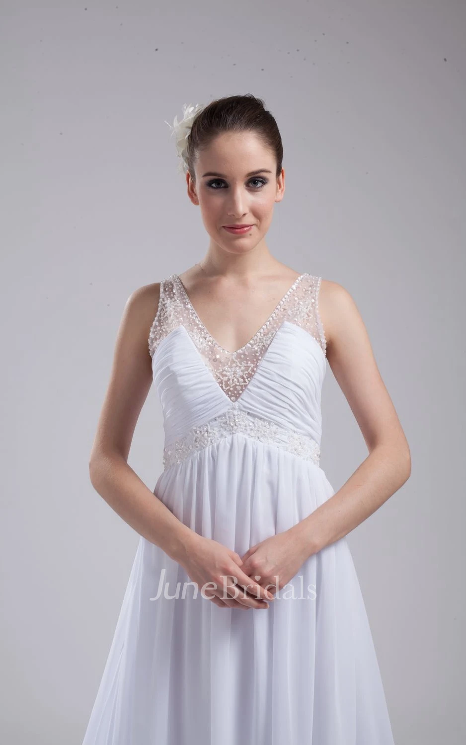 Fairy V-Neck Sleeveless Chiffon Dress With Beading and Pleats
