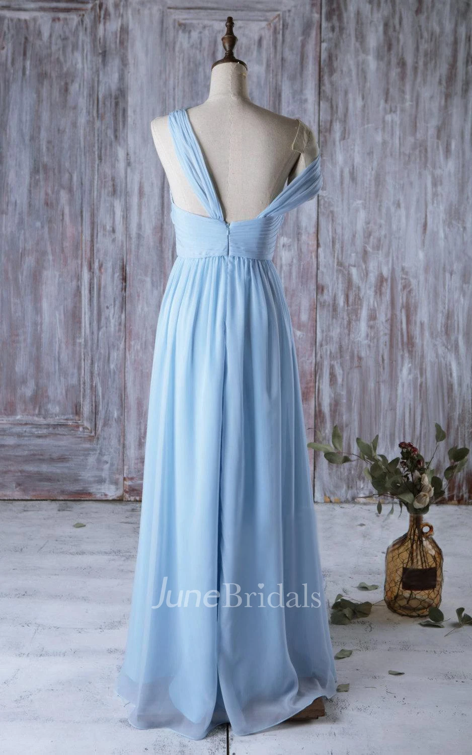 One Shoulder Off Shoulder Empire A-line Chiffon Long Dress