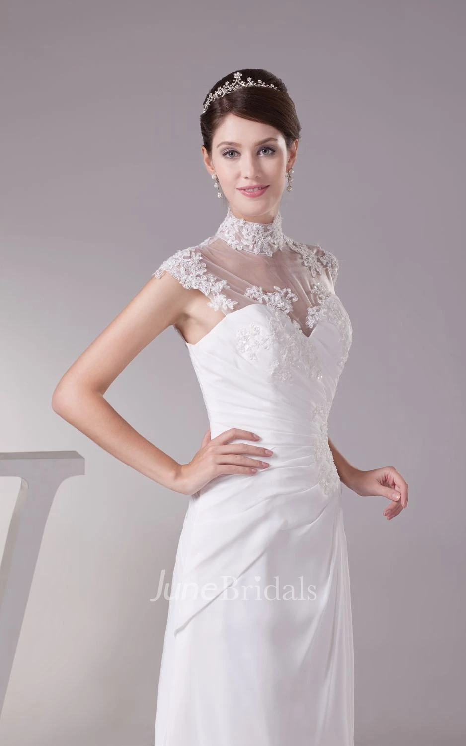 Exquisite High-Neck Ruched Sheath Dress With Illusion