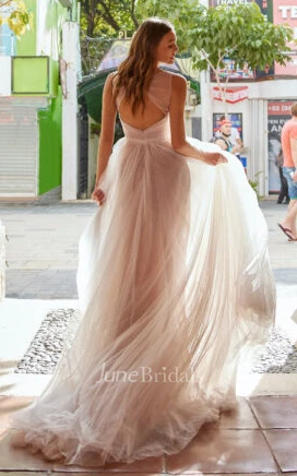 Bohemian Plunging Neckline A-Line Chiffon Wedding Dress With Open