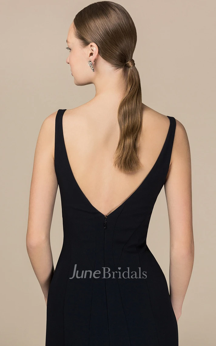 Casual A Line Sleeveless Satin V-neck Deep-V Back Floor-length Prom Dress