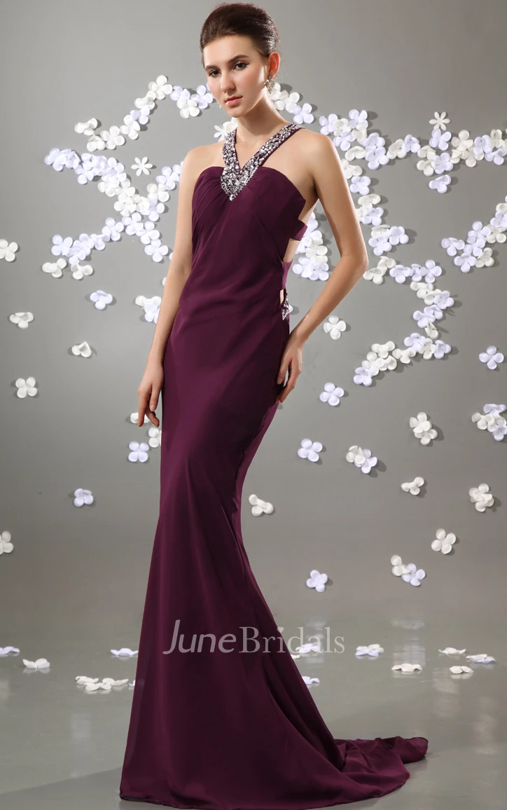 Siren Sleeveless Dress With Brush Train And Beaded Strap