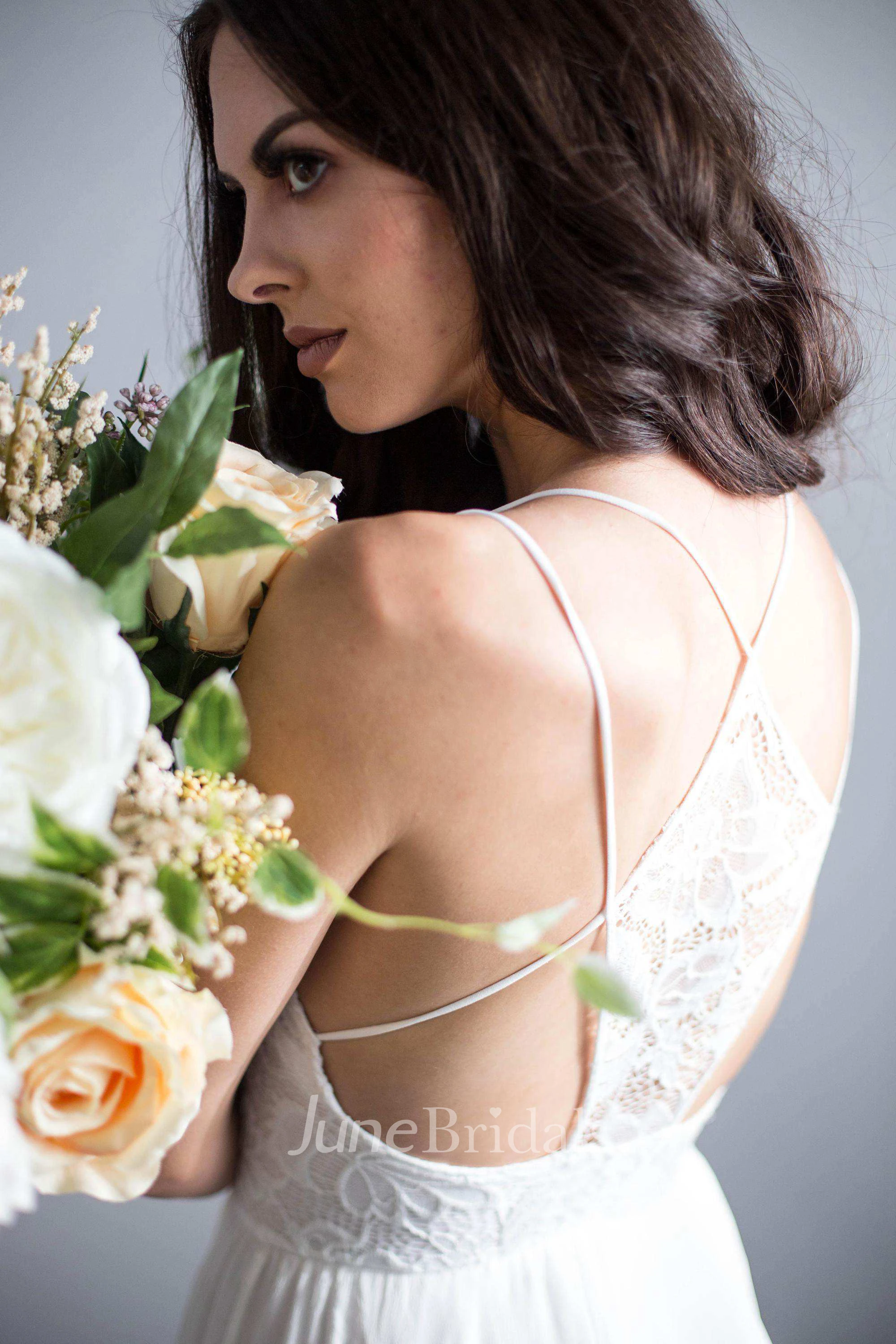 Ethereal Floor Length Chiffon Lace Wedding Dress for Summer