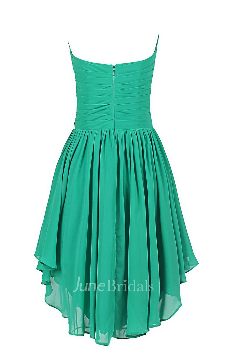 Asymmetrical Strapless Ruched Short Dress With Lace Appliques