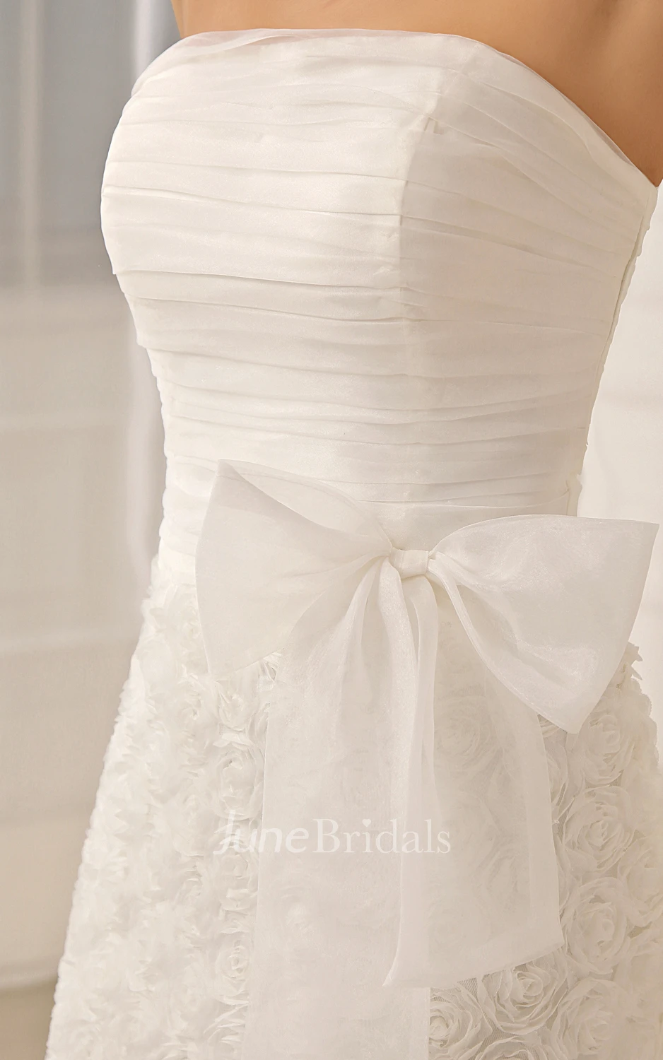 Lavish Strapless Tea-Length Dress With Flower And Lace Appliques