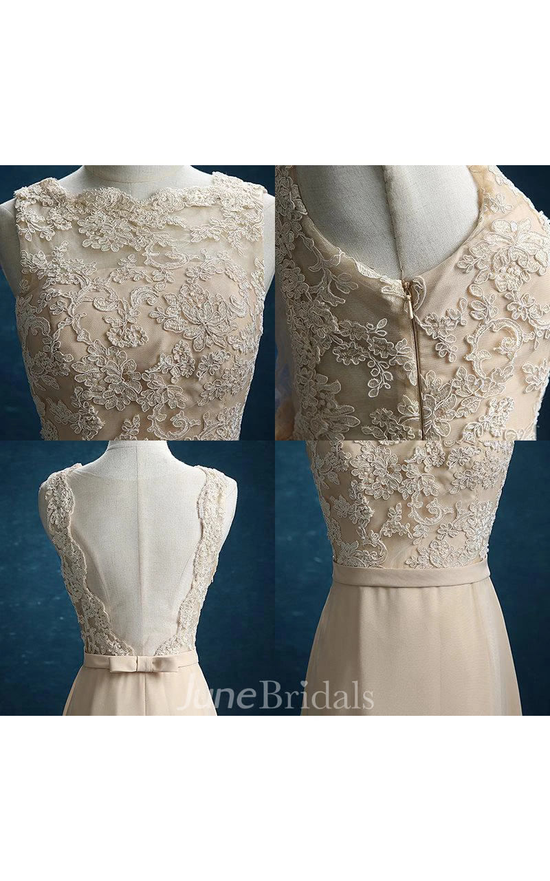 Maxi Strapped Chiffon Dress With Lace And Belt