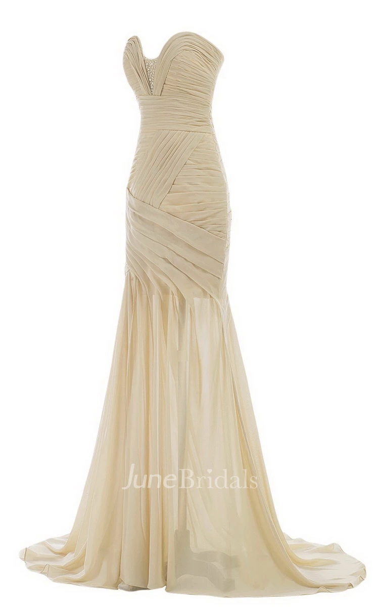 Sweetheart Sweep Train Gown With Ruching and Beading