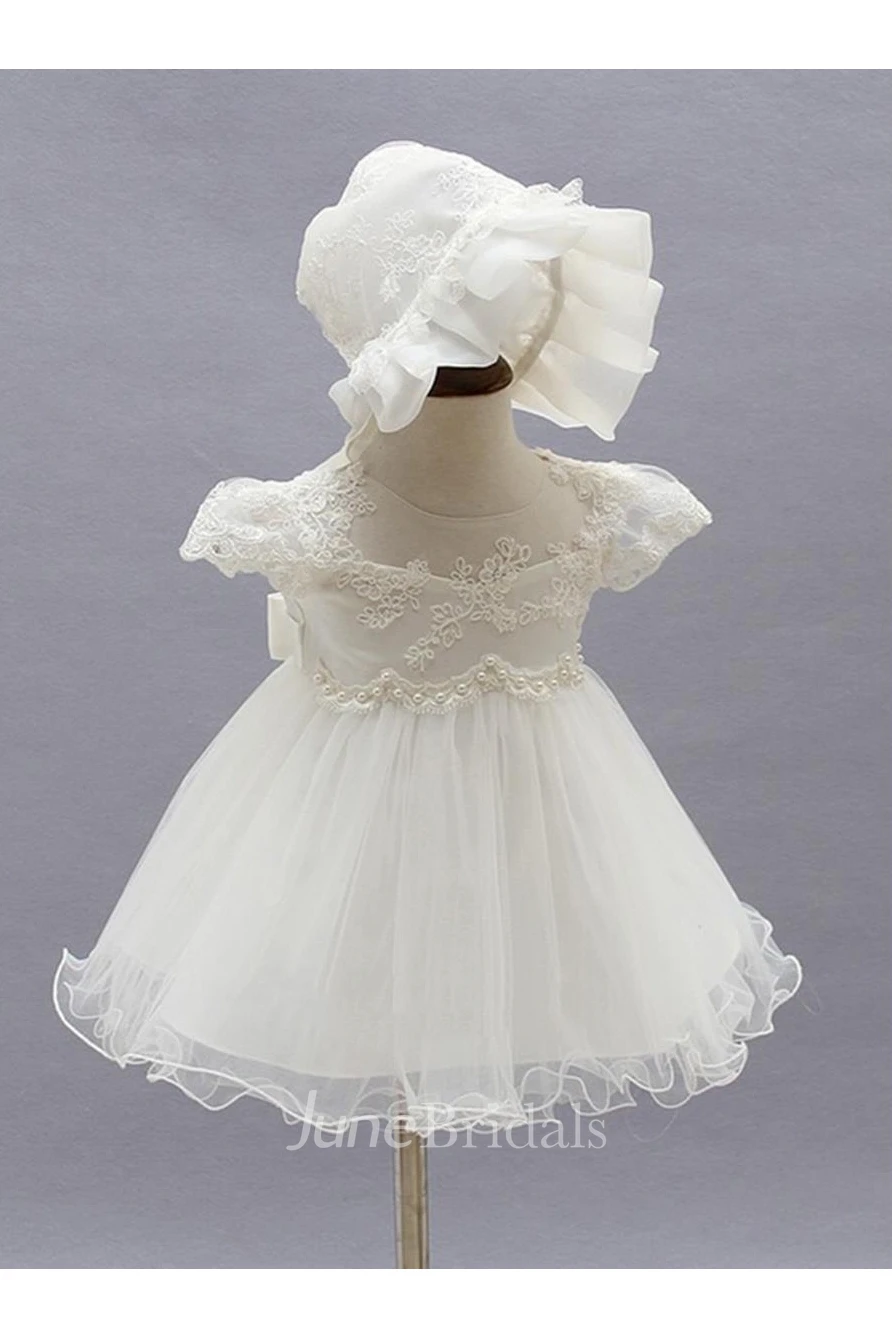 Elegant Christening Gown With Lace Appliques And Pearls