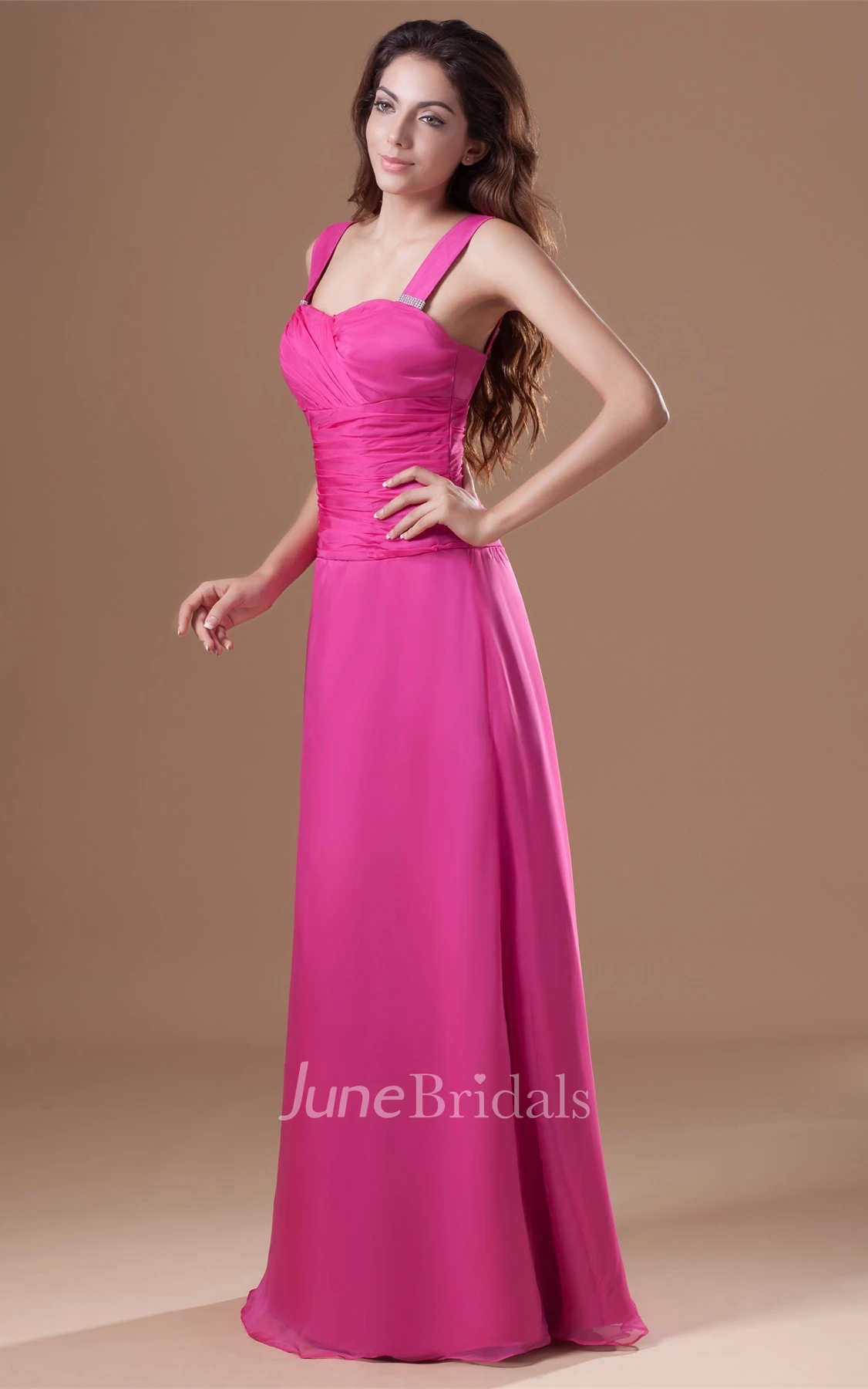 Strapped Chiffon Floor-Length Gown with Ruched Bodice