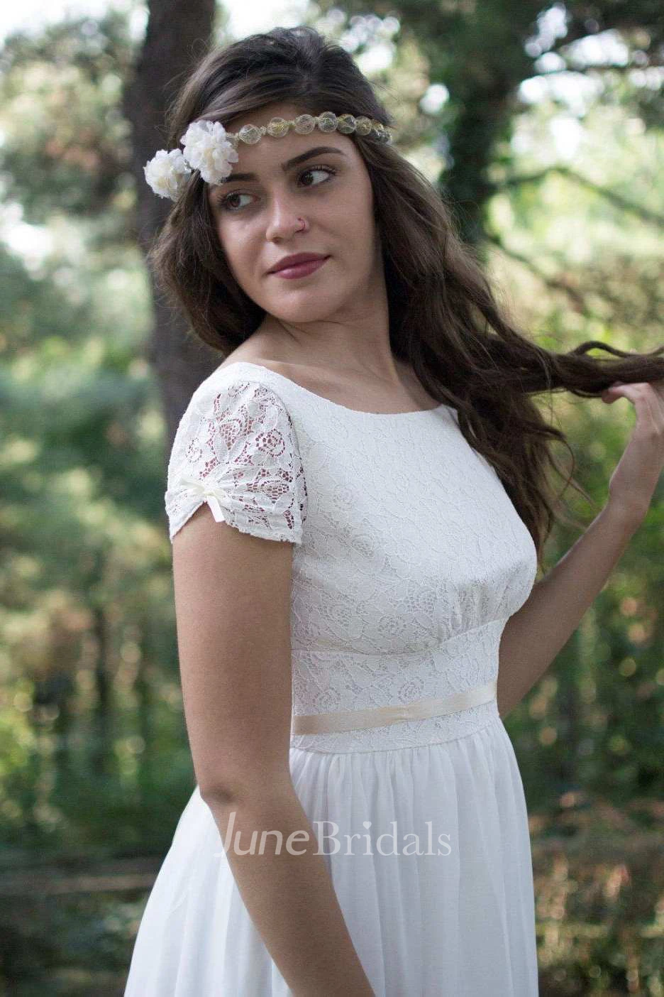 Short Mini Tea-Length Chiffon Lace Wedding Dress