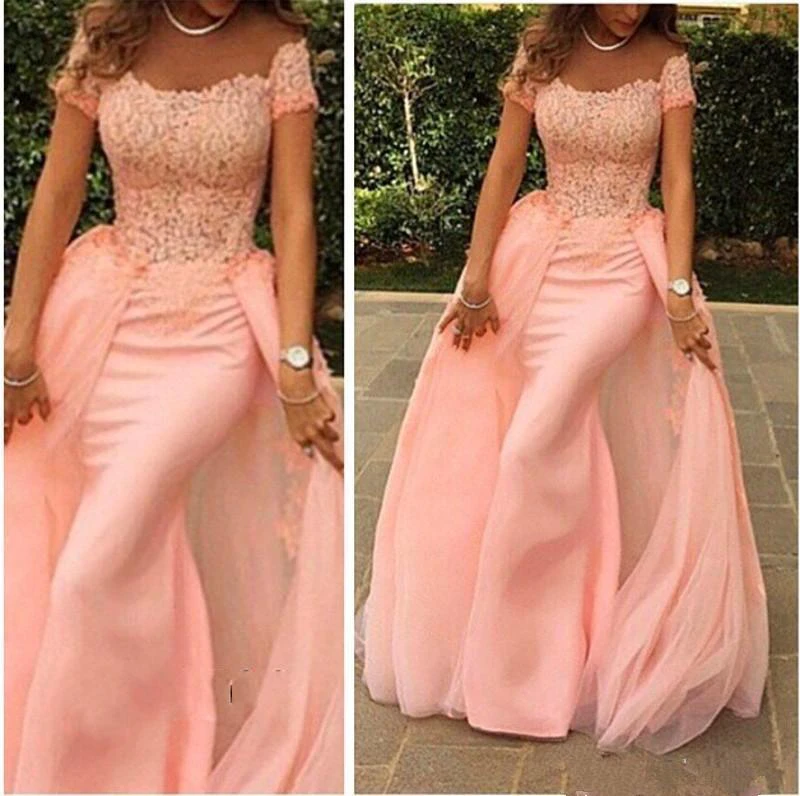 Modern Off-the-shoulder Mermaid Tulle Evening Dress Floor-length Lace