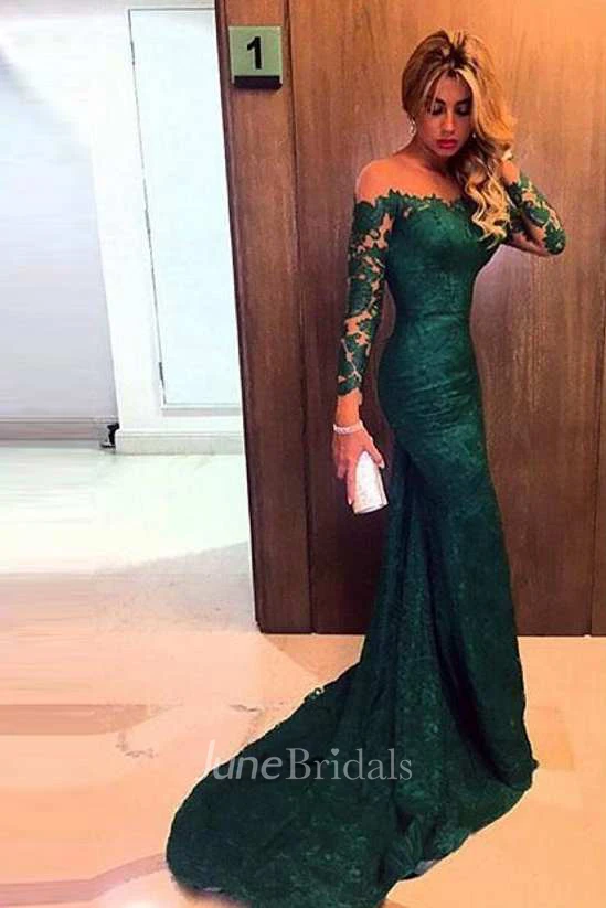 Off The Shoulder Long Lace Sleeve Mermaid Dress