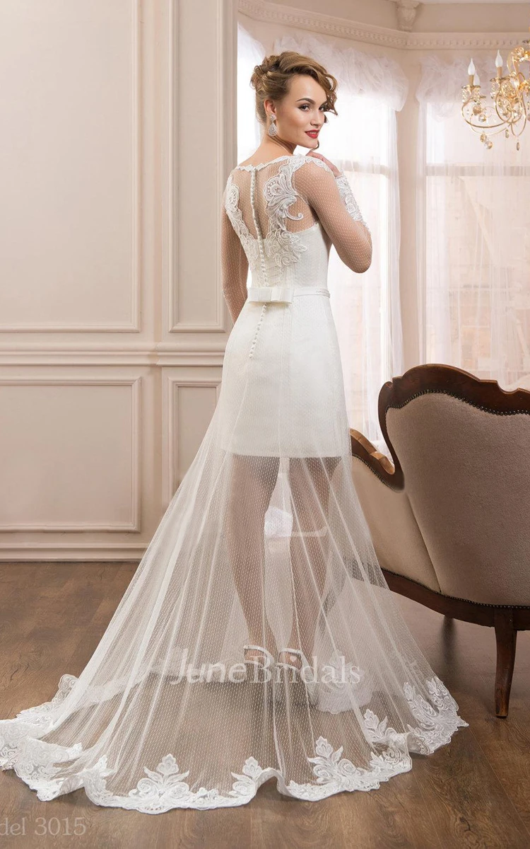 Short Long Sleeve Tulle Lace Weddig Dress