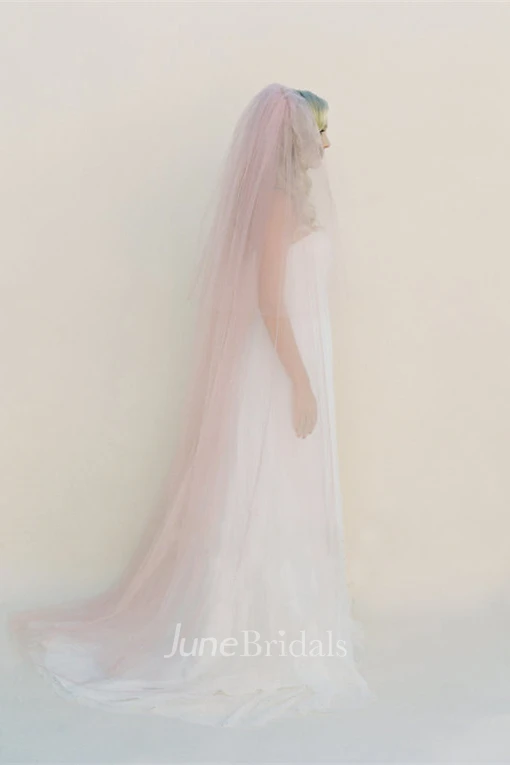 Pink Simple Soft Trailing Plain Tulle Veil