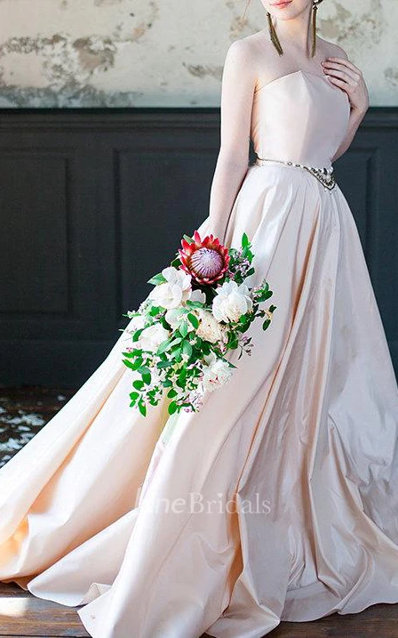 Strapless Taffeta A-Line Wedding Dress With Beading on Waist