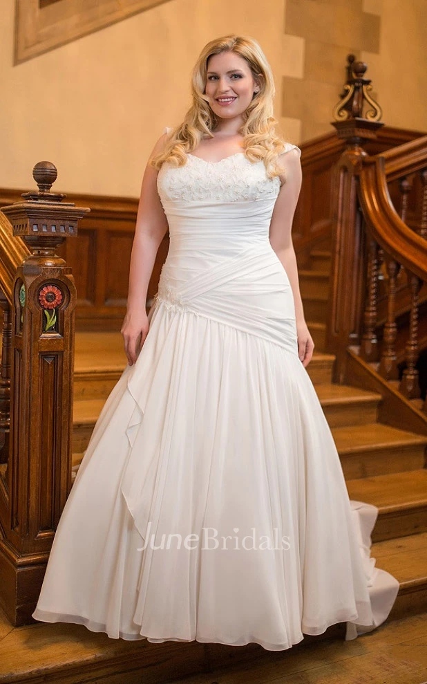 Trumpet Long Sweetheart Cap Chiffon Ruching Dress