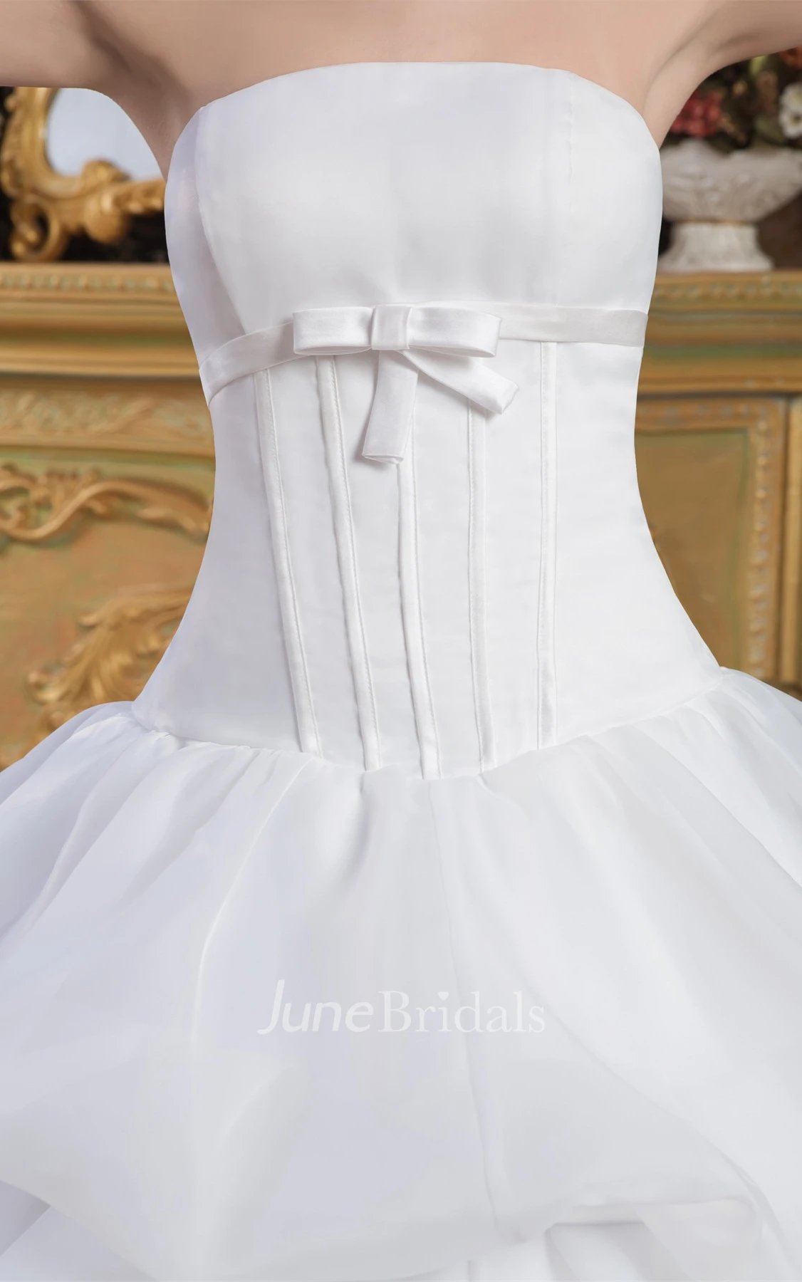 Strapless A-Line Tiered Dress with Bow and Pick-Up Design