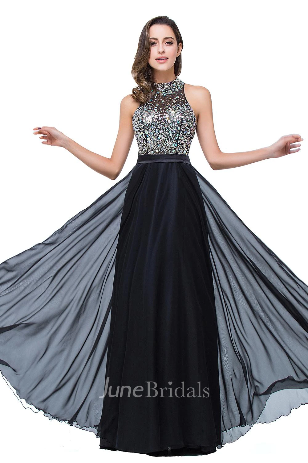 Newest High Neck Crystals Prom Dress A-line Zipper