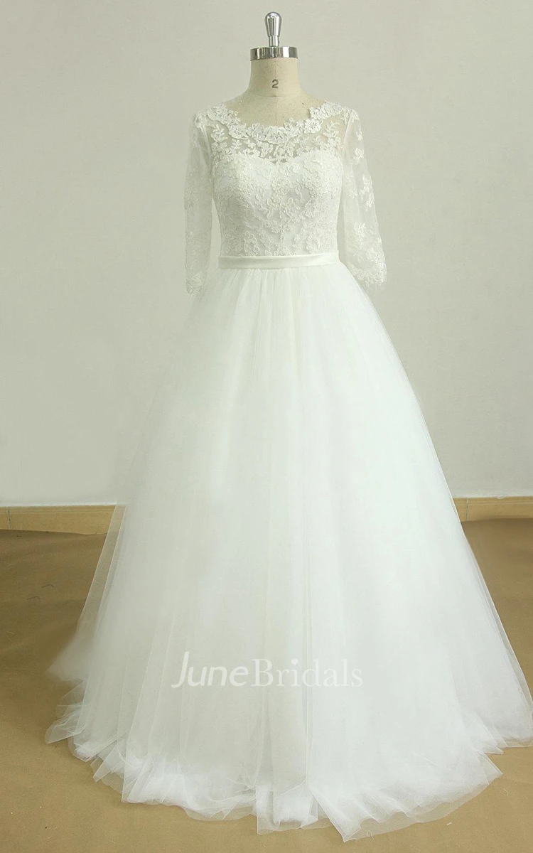 A-Line Tulle Lace Satin Weddig Dress