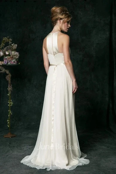 Sexy Chiffon Halter Sleeveless Bridal Gown with Sash