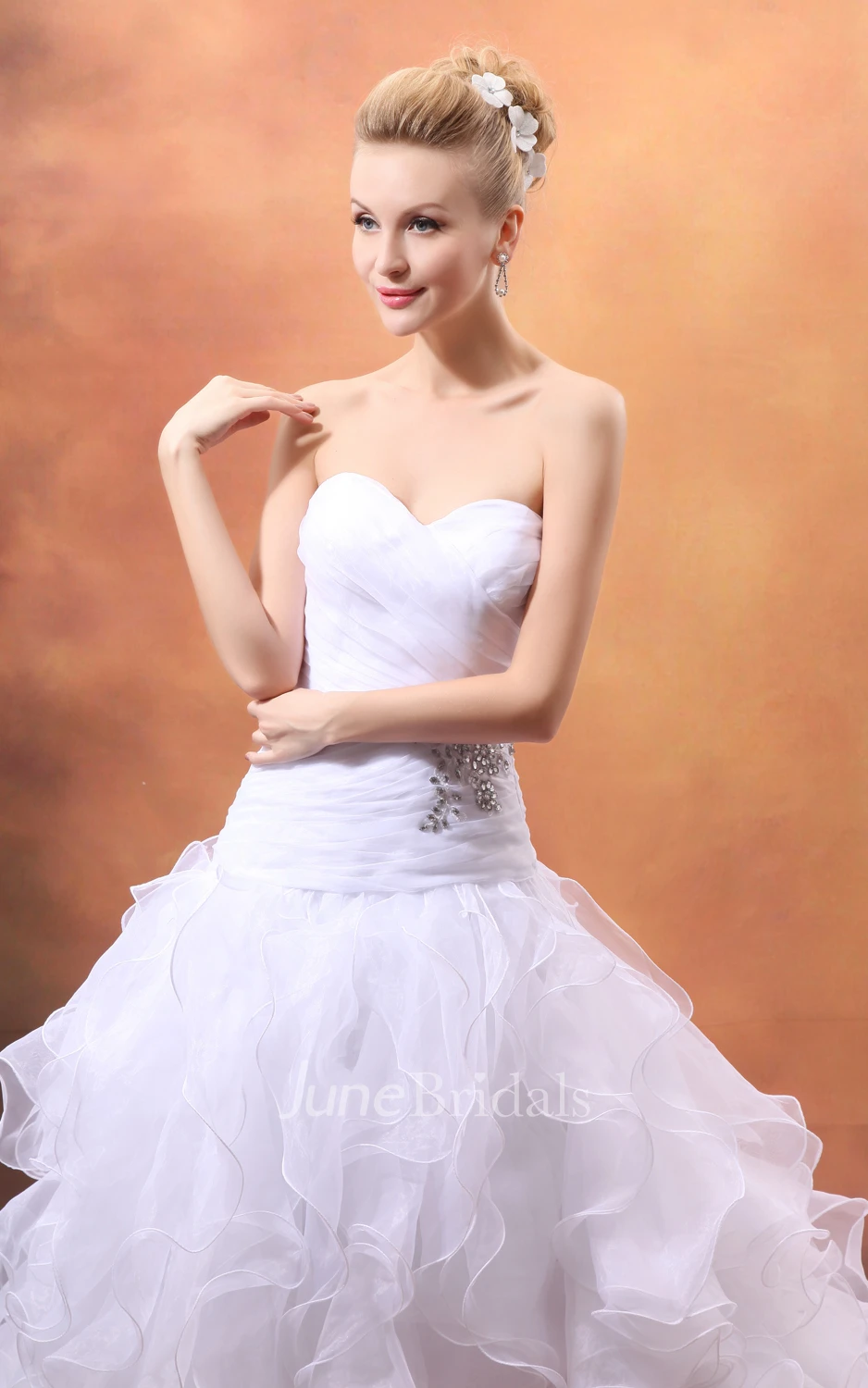 Stunning A-Line Organza Sweetheart Sleeveless Gown With Ruffled Skirt
