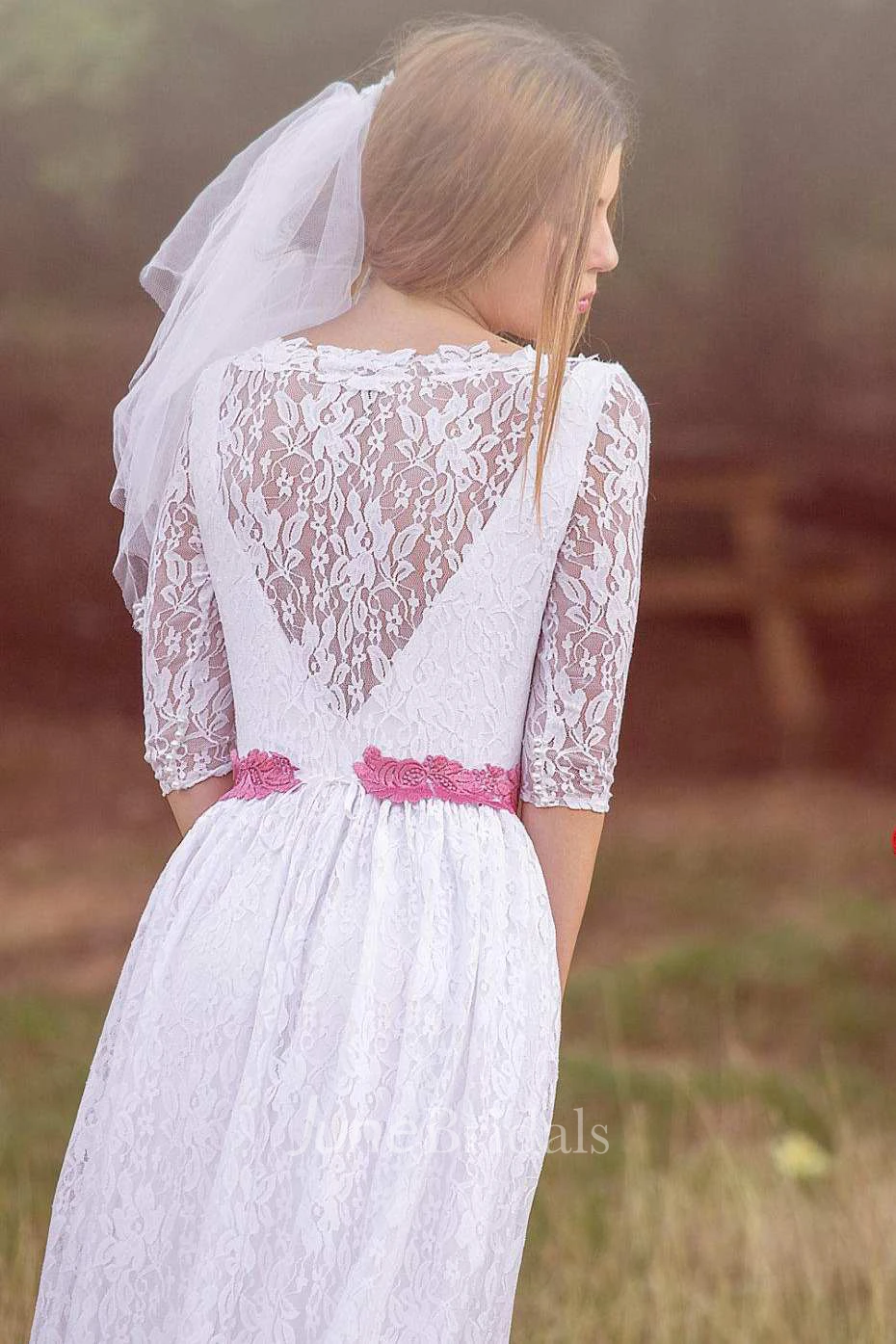 Boho Lace Sheath Floor-Length Wedding Dress With Illusion And Appliques