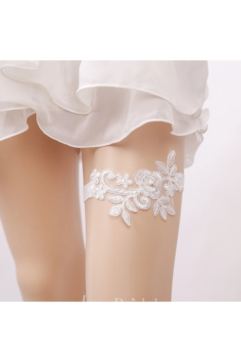 White Sexy Lace Applique Handmade Elastic Garter Within 16-23inch