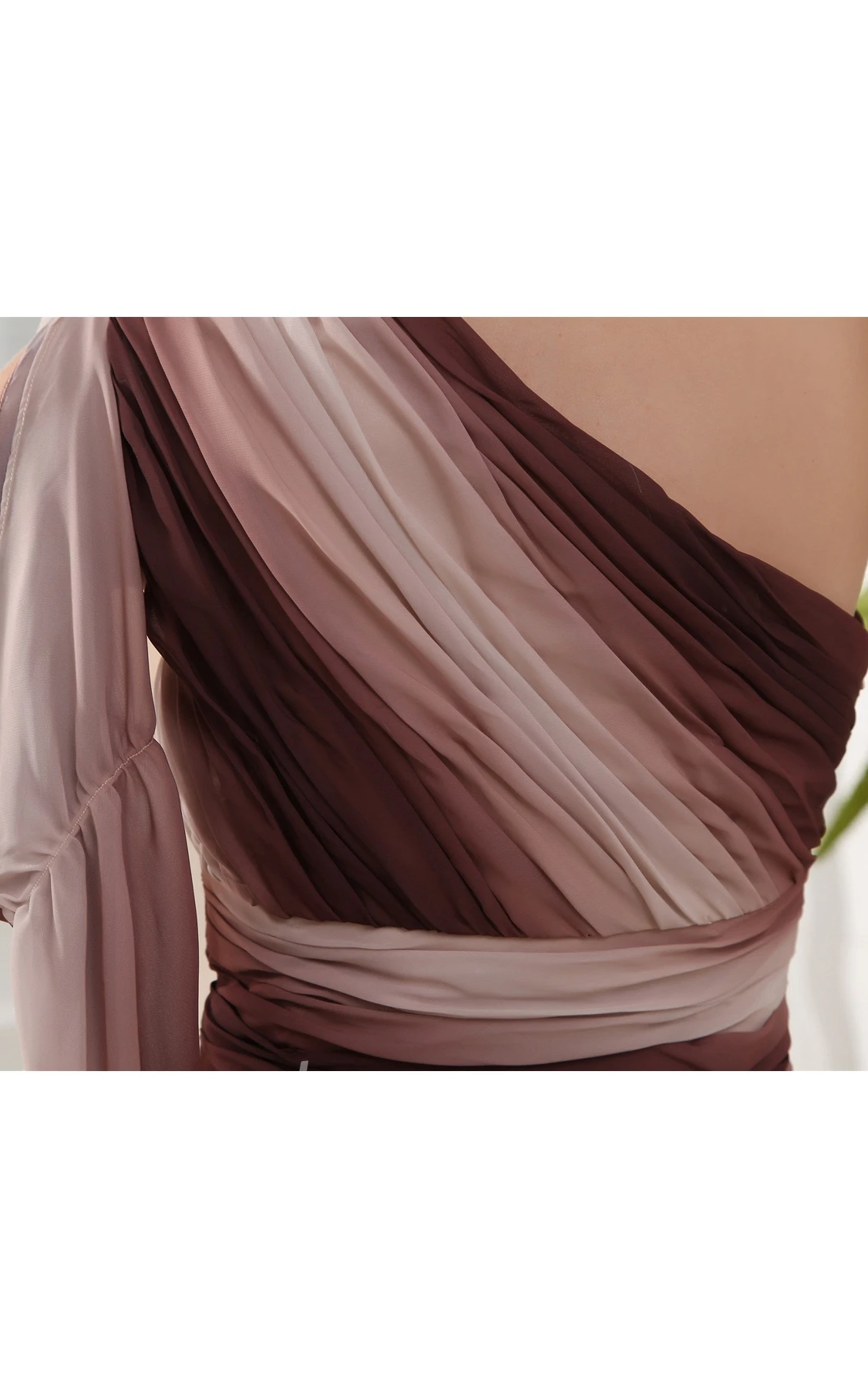 Two-Tone One-Shoulder Pencil Dress with Overall Ruching Design