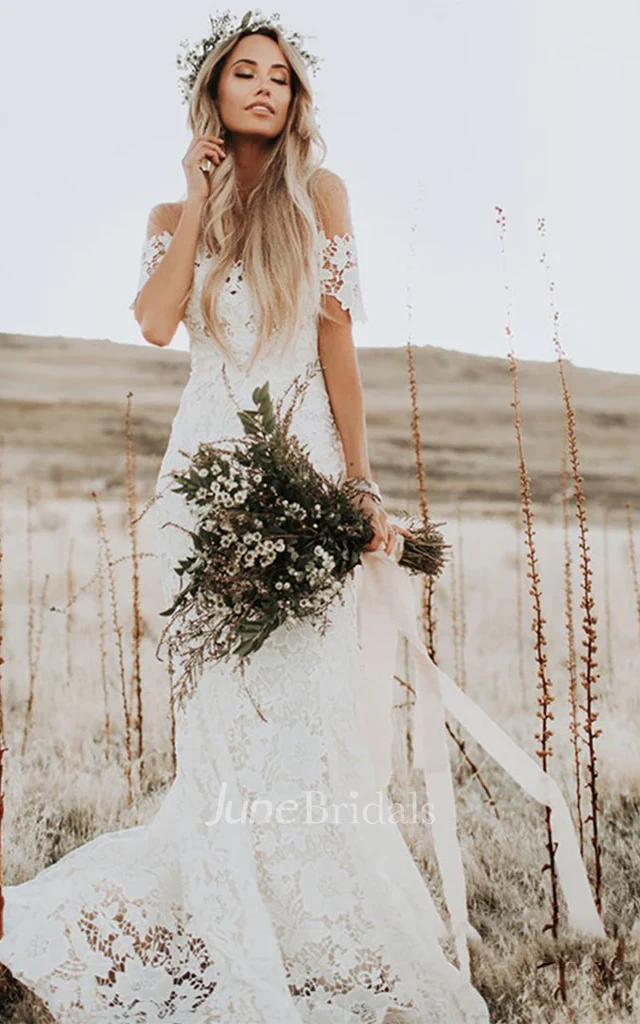 Bohemian off the shoulder wedding dress best sale