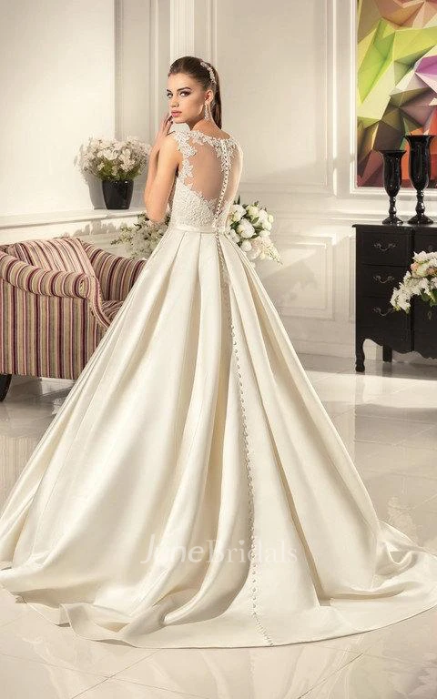 A-Line Satin Floor-Length Dress With Illusion Back And Appliques