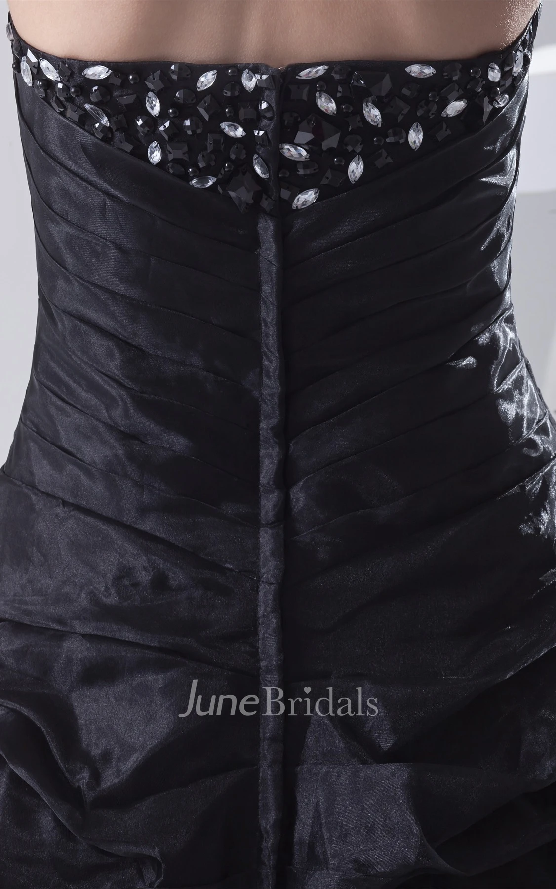 sweetheart short pick-up dress with ruffles and rhinestone