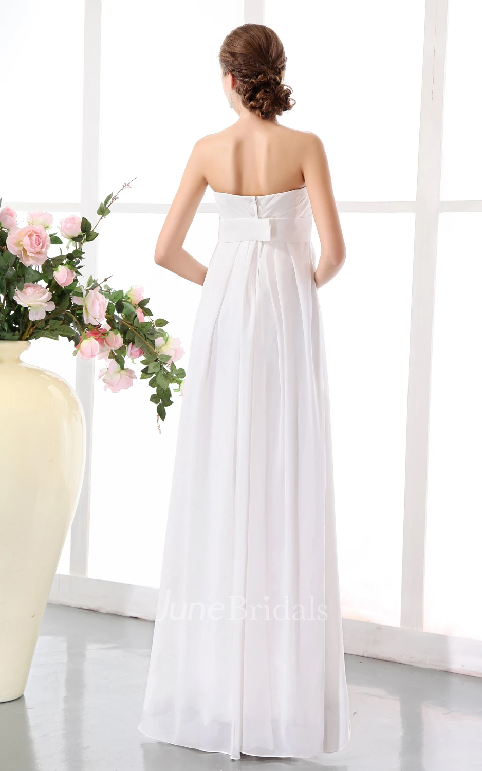 Sweetheart Sleeveless Floral Soft Flowing Fabric Empire Maternity Wedding Dress With Draping