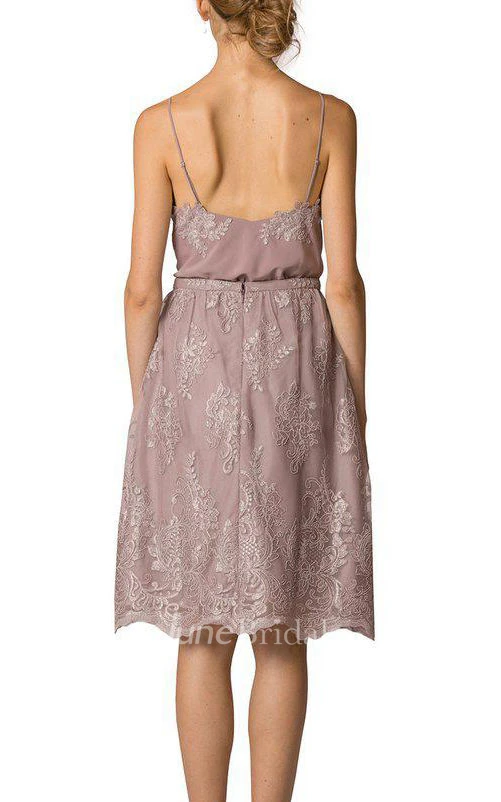 Spagetti Straps Laced Knee-length A-line Dress