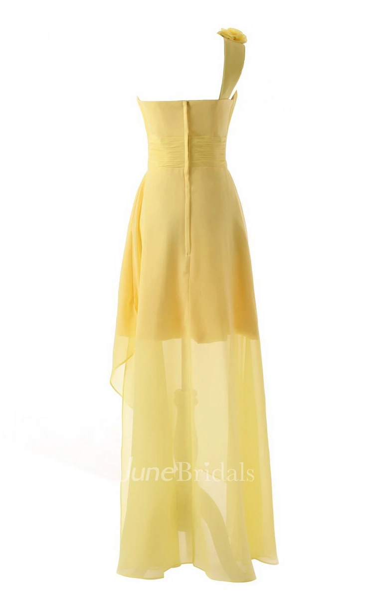 Asymmetrical One-shoulder Pleated A-line Gown With Flowers