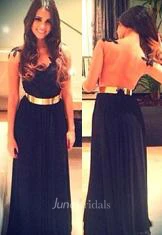 Sweetheart Blue Vestidos Chiffon Evening Dress Navy Tulle Prom Gowns With Gold Belt