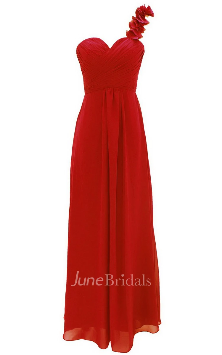 One-shoulder Chiffon Dress With Floral Strap