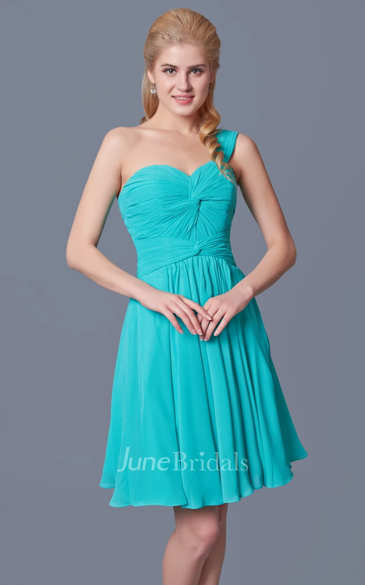 One Shoulder Ruched Bodice Short Dress With Pleats