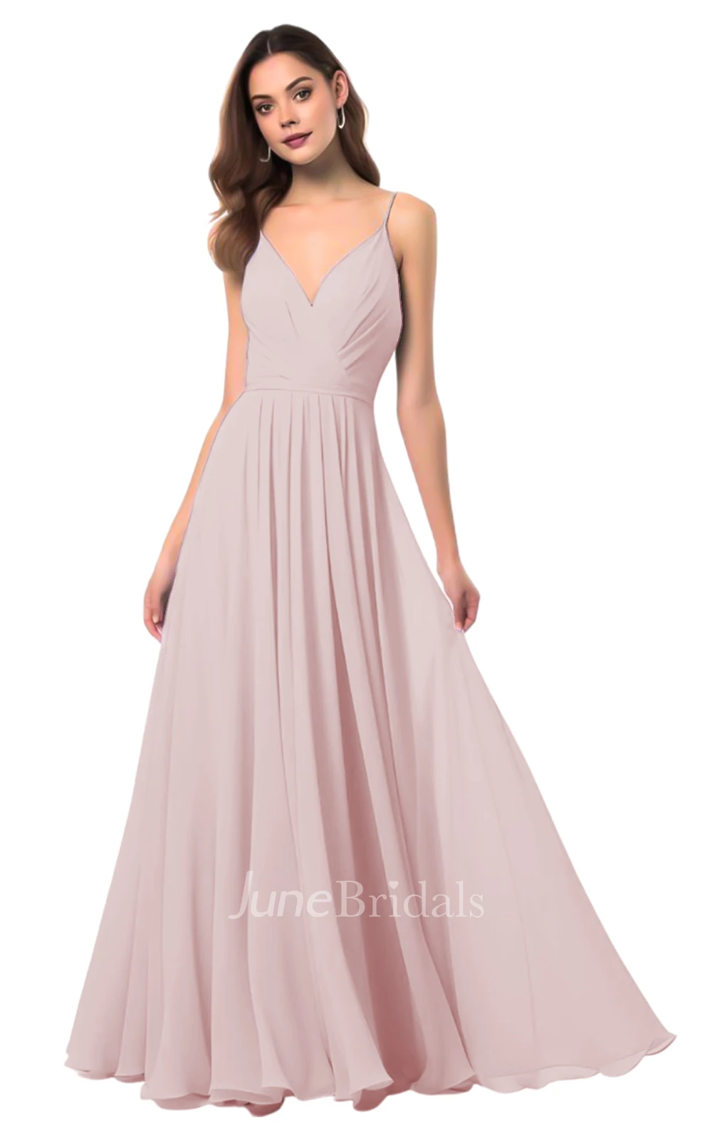 Elegant A-Line Spaghetti V-neck Chiffon Bridesmaid Dress