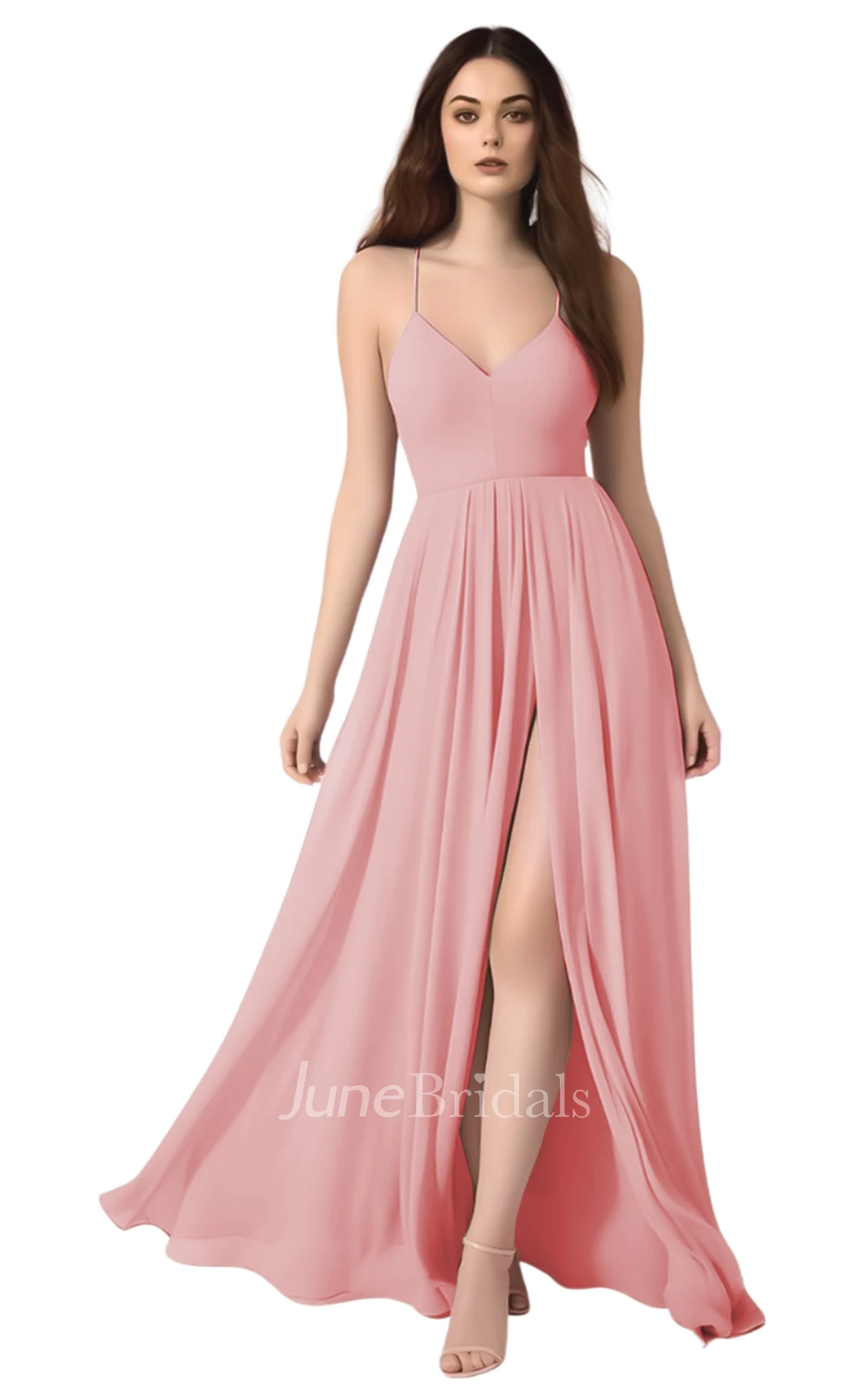 Sexy A-Line Spaghetti Chiffon Bridesmaid Dress with Split Front