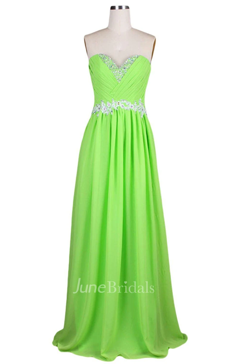 Sweetheart Pleated Beaded A-line Gown With Lace-up Back