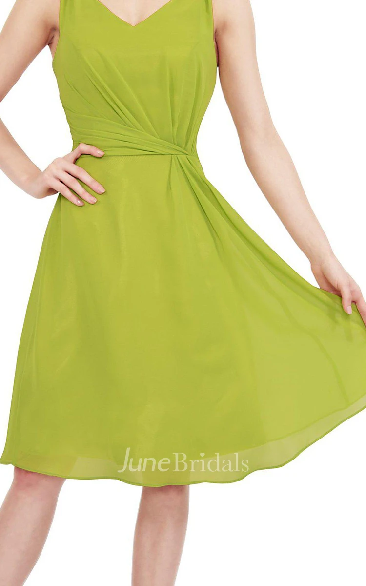 Simple Sleeveless A-line Ruched Chiffon Dress