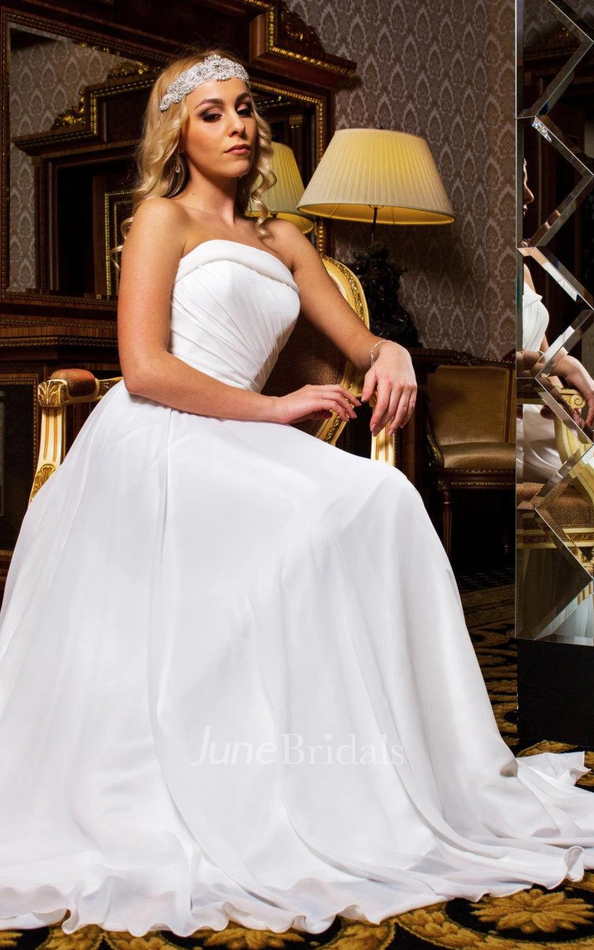 Strapless Chiffon Ruched Dress With Corset Back