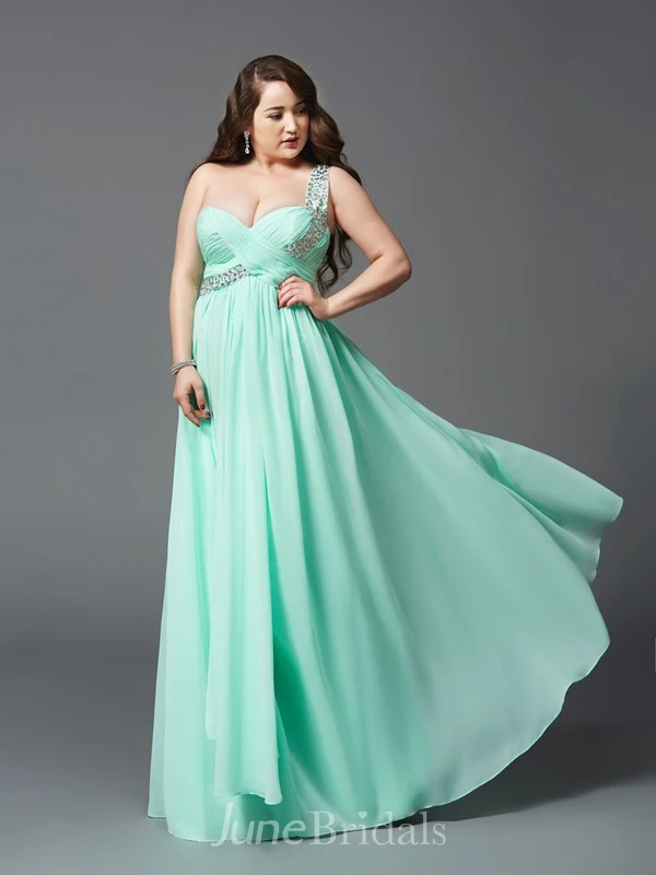 A-line Floor-length One-shoulder Sleeveless Chiffon Criss cross Beading Zipper Dress