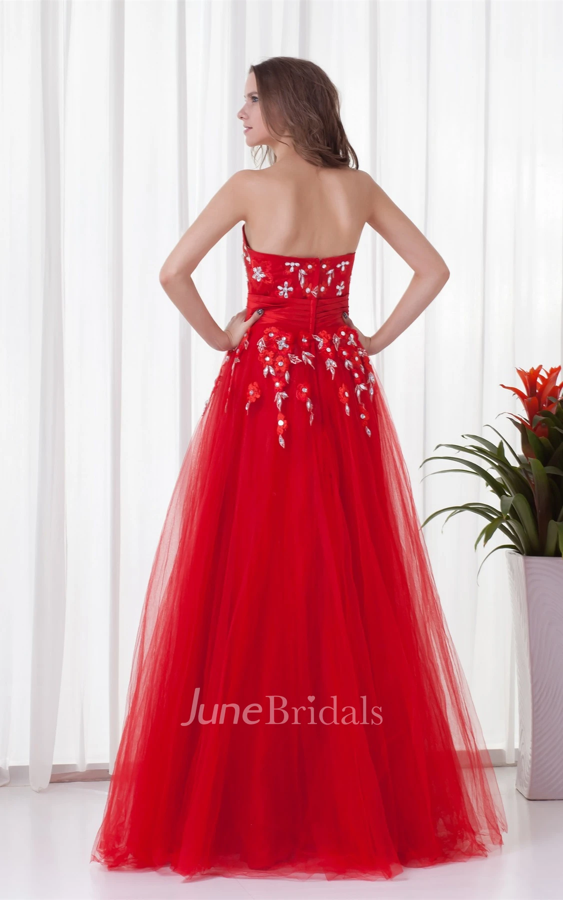 flamboyant a-line sweetheart dress with tulle overlay and rhinestone