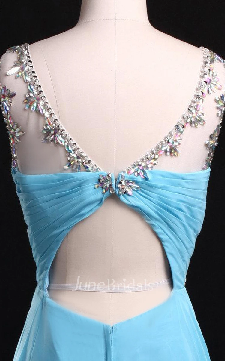 Scoop Neckline Chiffon Dress With Beading