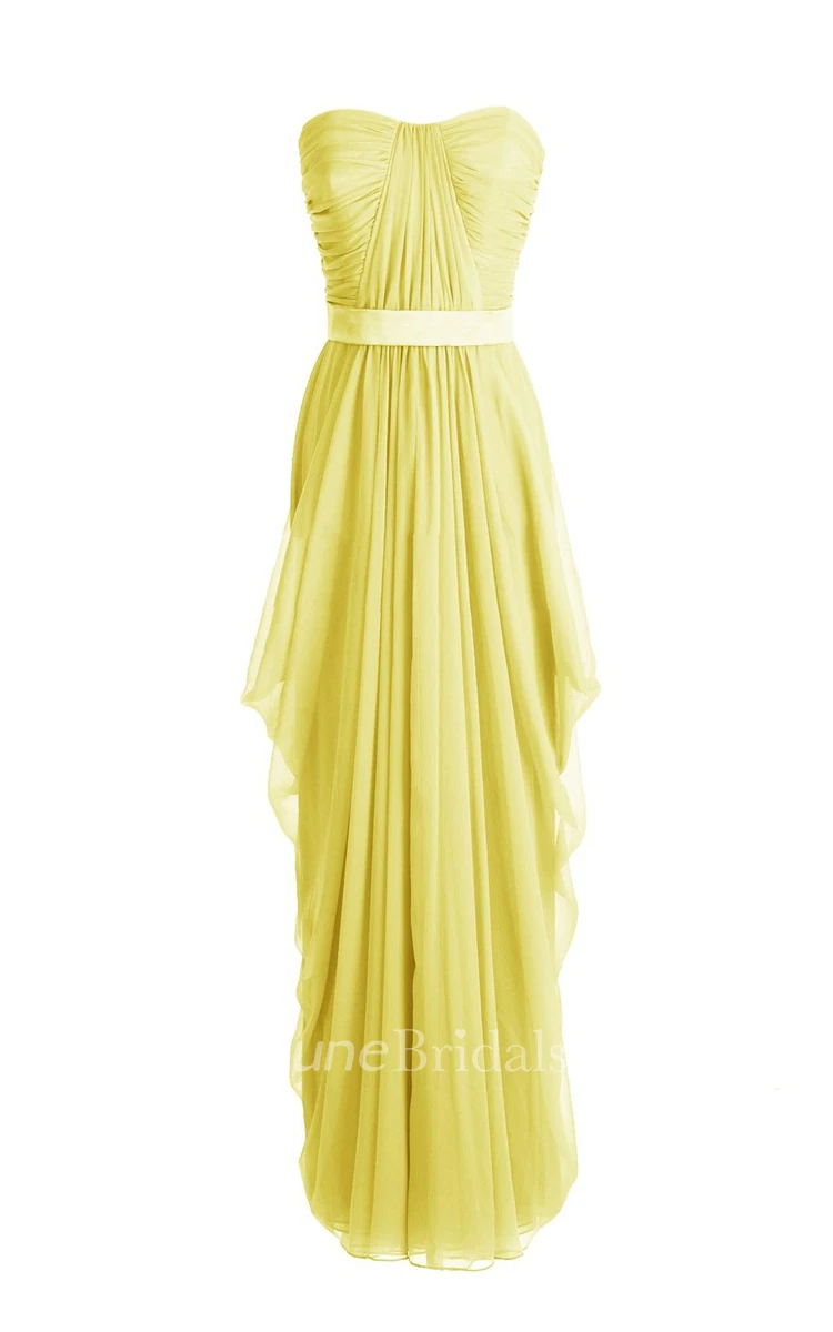 Chic Asymmetrical Ruched A-line Gown With Satin Band