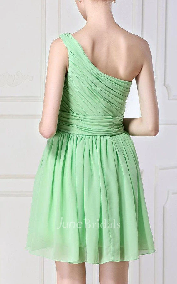 A-line Short Knee-length One-shoulder Chiffon Dress