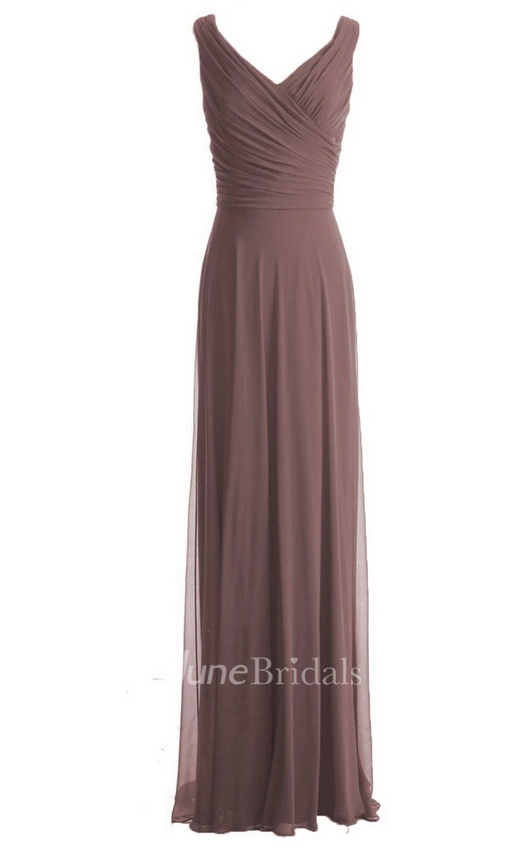 V-neckline Floor-length Dress With Zipper Back