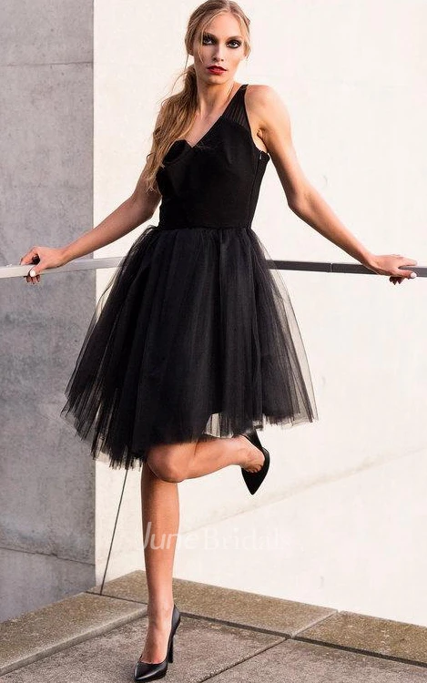 Asymmetric Tulle Little Black Tulle Party Elegant Ball Coctail Dress