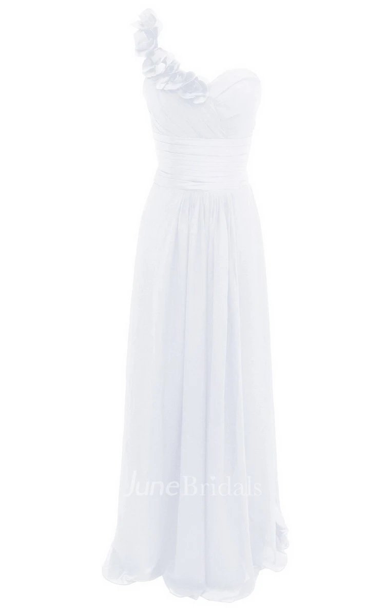 One-shoulder Empire Long Gown With Floral Neckline